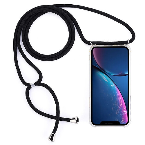 Wewoo Coque Souple pour téléphone portable TPU transparente anti-chute à quatre coins avec lanière iPhone XR noir