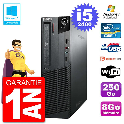 PC Lenovo ThinkCentre M82 SFF i5-2400 RAM 8Go Disque 250Go Graveur DVD Wifi W7 · Occasion