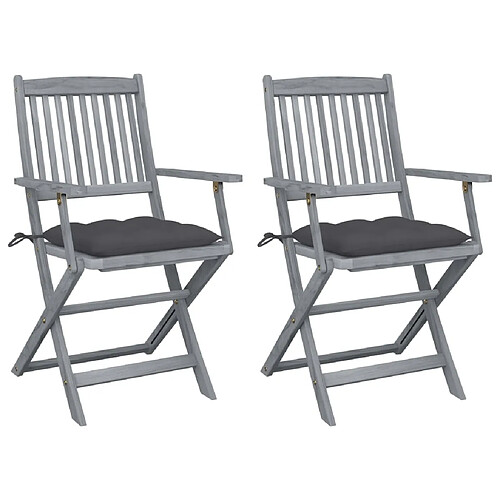 vidaXL Chaises pliables d'extérieur lot de 2 et coussins Bois d'acacia