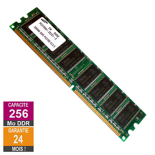 Barrette Mémoire 256Mo RAM DDR Samsung M368L3223DTM-CB3 DIMM PC-2700U · Reconditionné