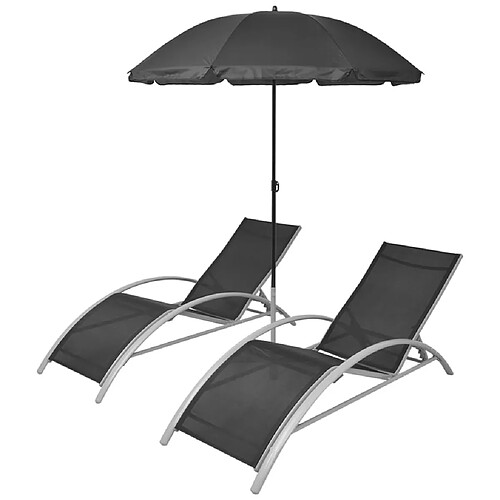 Helloshop26 Chaises longues et parasol aluminium noir 02_0011931