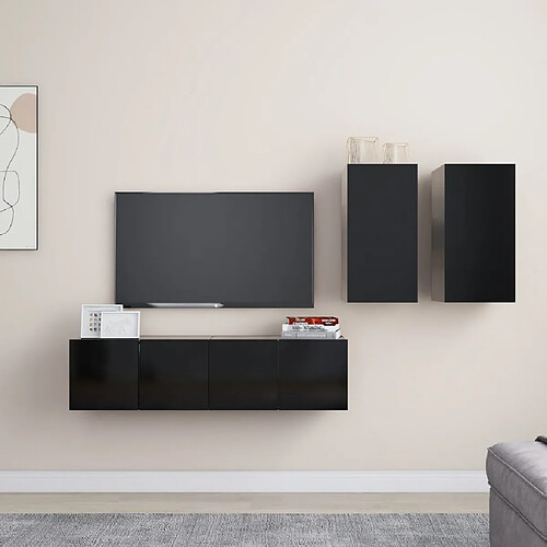 vidaXL Ensemble de meubles TV 4 pcs Noir Bois d'ingénierie