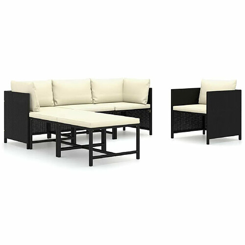 Maison Chic Salon de jardin 6 pcs + coussins - Mobilier/Meubles de jardin - Table et chaises d'extérieur Résine tressée Noir -MN98814