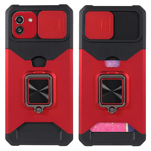 Coque en TPU antichoc avec béquille, porte-carte et glissière pour appareil photo rouge pour votre Samsung Galaxy A03 (164.2 x 75.9 x 9.1mm)