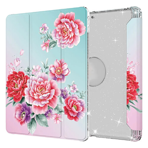 Etui en PU trois volets avec support transparent fleur/rouge pour votre Apple iPad 10.2 (2020)(2019)