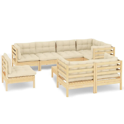 Maison Chic Salon de jardin 9 pcs + coussins - Mobilier/Meubles de jardin - Table et chaises d'extérieur crème Bois de pin massif -MN22928