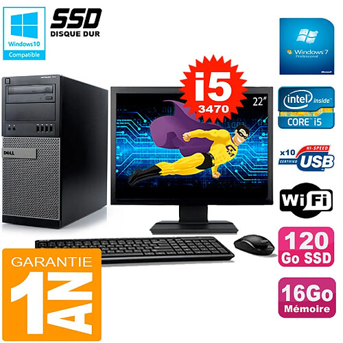 PC Tour DELL 7010 Ecran 22" Core I5-3470 RAM 16Go Disque 120 Go SSD Wifi W7 · Occasion