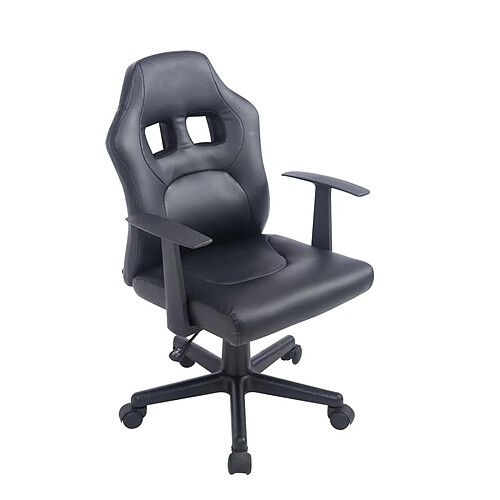 Decoshop26 Fauteuil chaise de bureau pour enfant en synthétique noir hauteur réglable BUR10183