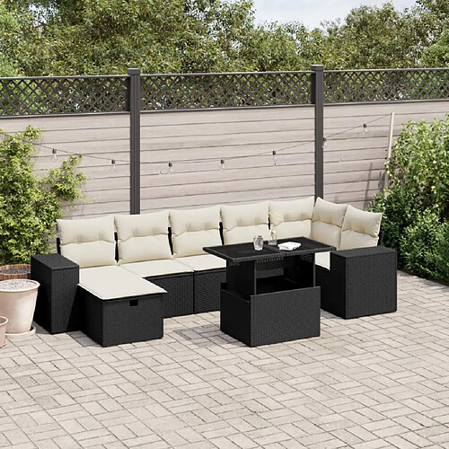 vidaXL Salon de jardin 8 pcs avec coussins noir résine tressée