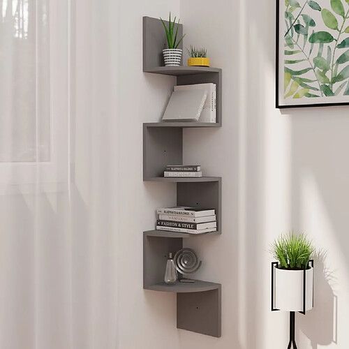 vidaXL Étagère d'angle murale gris 19x19x123 cm bois d'ingénierie