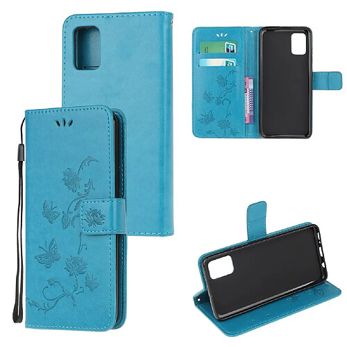 Etui en PU fleur de papillon bleu pour votre Samsung Galaxy A41 (Global Version)