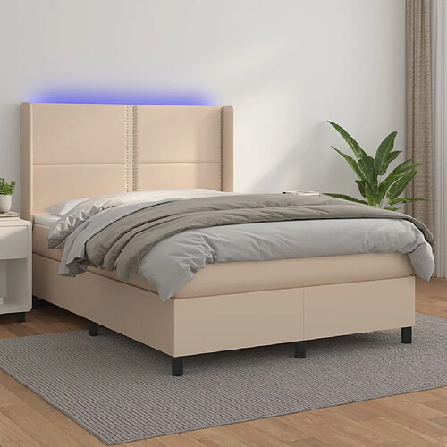 vidaXL Sommier à lattes de lit matelas LED Cappuccino 140x200 cm