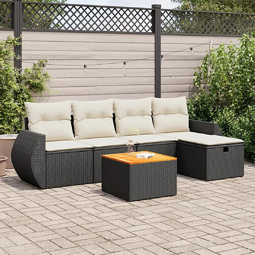 vidaXL Salon de jardin 6 pcs avec coussins noir résine tressée