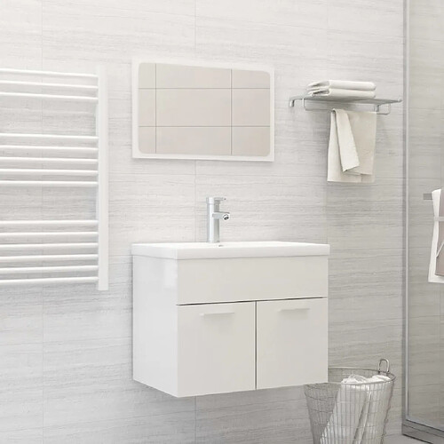 ComfortXL Ensemble De Meubles De Salle De Bain Blanc Brillant Aggloméré