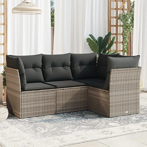 vidaXL Salon de jardin 4 pcs avec coussins gris clair résine tressée