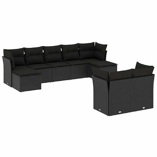 Maison Chic Salon de jardin 9 pcs avec coussins | Ensemble de Table et chaises | Mobilier d'Extérieur noir résine tressée -GKD16088