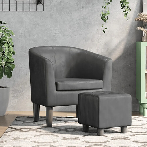 vidaXL Fauteuil avec repose-pied gris similicuir