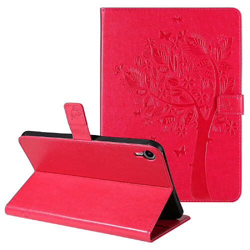 Etui en PU motif chat et arbre avec support magnétique rouge pour votre iPad mini (2021)