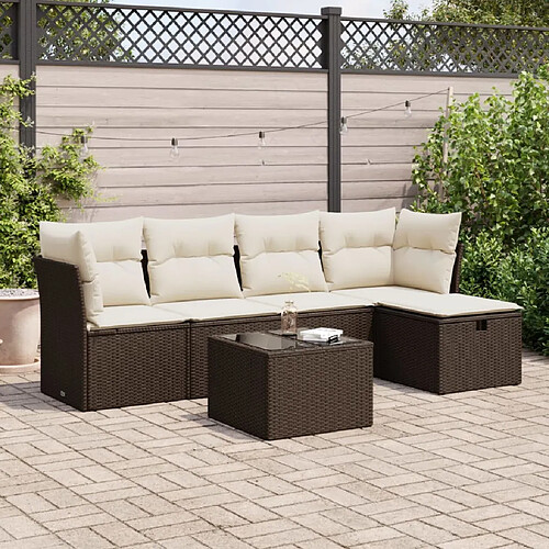 vidaXL Salon de jardin avec coussins 6 pcs marron résine tressée