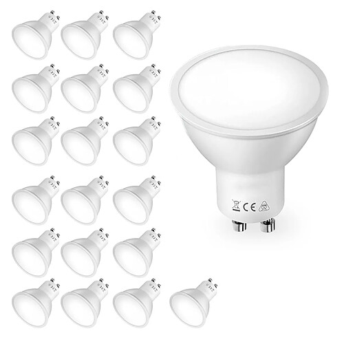 Lot de 20 Ampoules LED GU10 Spot 3W Spotlight Blanc Froid 16 LED Etanche IP20 120° 50x55mm - Visiodirect -