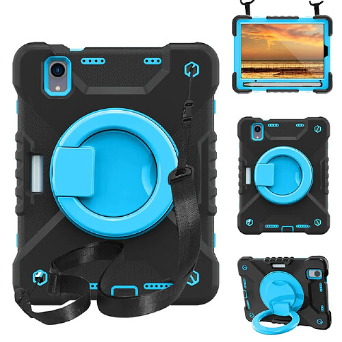 Coque en TPU anti-rayures avec béquille rotative à 360° noir/bleu pour votre iPad mini (2021)