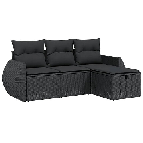 Maison Chic Ensemble de 4 Tables et chaises d'extérieur avec coussins,Salon de jardin noir résine tressée -GKD777933