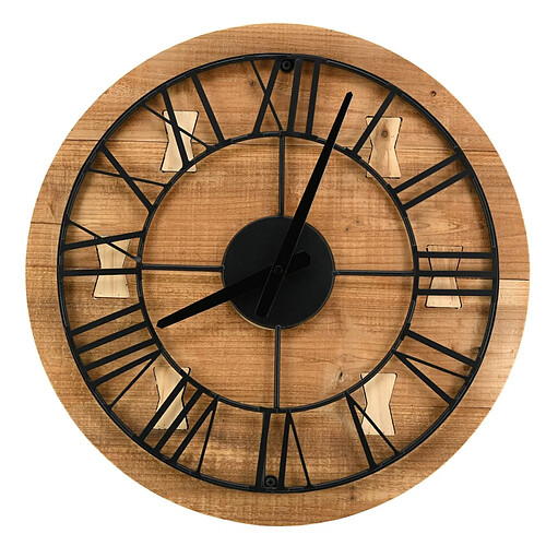 Aubry Gaspard Horloge en bois recyclé et métal.