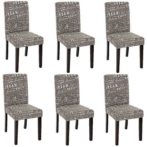 Decoshop26 Lot de 6 chaises de salle à manger en tissu imprimé gris pieds foncés CDS04220