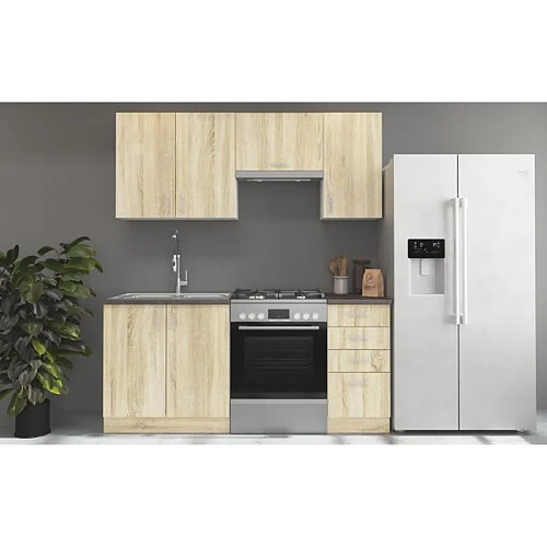 Cstore SARA Cuisine complete modulable - 5 éléments - Décor chene sonoma - L 180 cm - Plan de travail non inclus