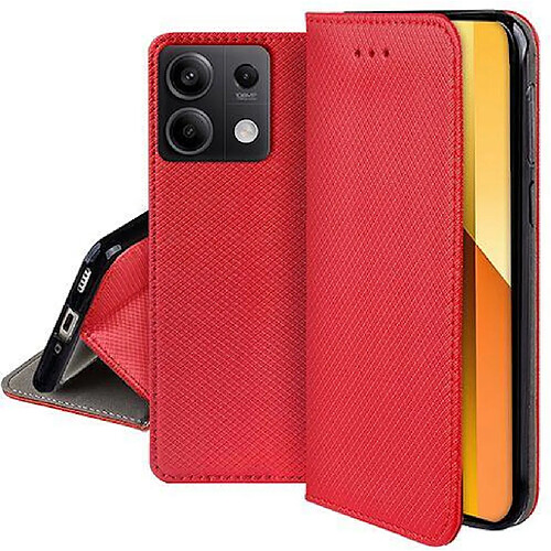 Htdmobiles Housse etui portefeuille avec coque interieure en silicone pour Xiaomi Redmi Note 13 5G + film ecran - ROUGE MAGNET