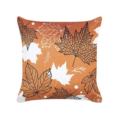 Beliani Coussin POINSETTIA Velours 45 x 45 cm Motif de plante Orange