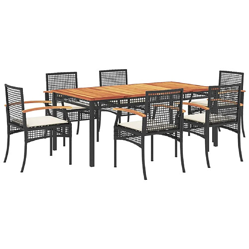 Maison Chic Ensemble à manger d'extérieur 7 pcs avec coussins,Salon de jardin,Mobilier de jardin Noir Résine tressée -GKD536564