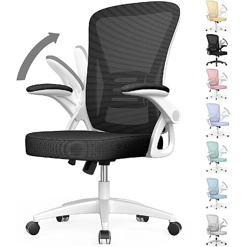 Chaises de bureau pour le bureau à domicile - avec accoudoirs rabattables à 90 ° et support lombaire - Chaises de bureau ergonomiques Rattantree pour la maison - Réglable en hauteur - Mobilier de bureau à domicile NOIR et BLANC