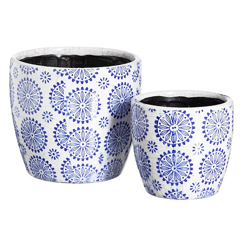 BigBuy Garden Set de pots de fleurs Bleu Terre cuite 19 x 19 x 17 cm Rond (2 Unités)