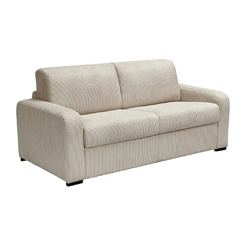 Vente-Unique Canapé 3 places convertible express en velours côtelé beige - Couchage 140 cm - Matelas 18 cm - BEVIS