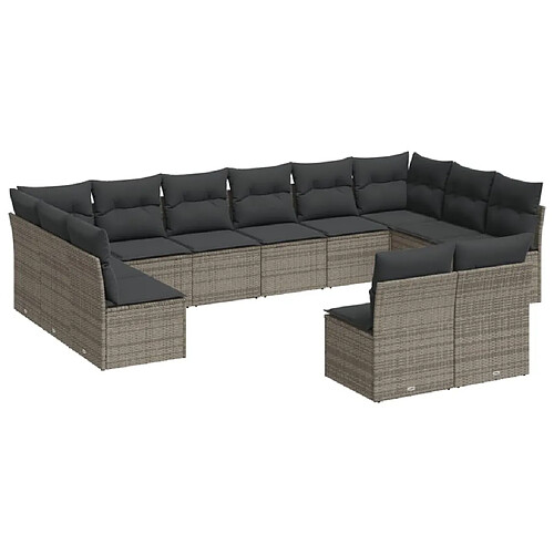 Maison Chic Salon de jardin avec coussins 12 pcs | Ensemble de Table et chaises | Mobilier d'Extérieur gris résine tressée -GKD98224