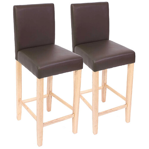 Mendler Lot de 2 tabourets de bar M37, cuir ~ marron/pieds clairs