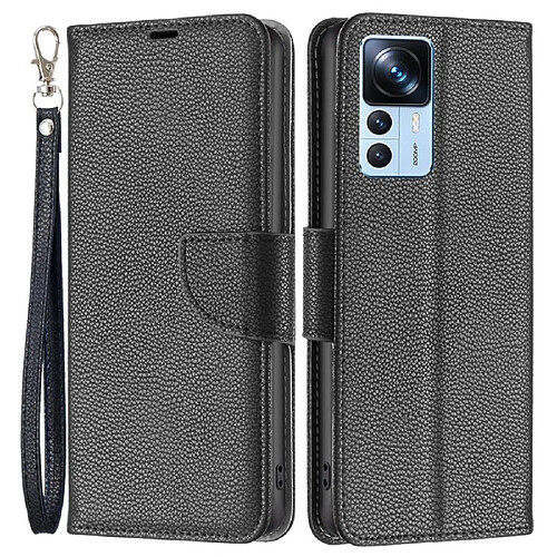 Etui en PU texture litchi, antichoc, fermoir magnétique avec support pour votre Xiaomi 12T 5G/12T Pro 5G - noir