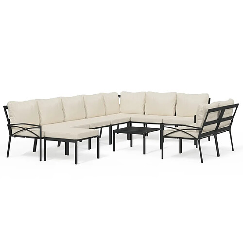 Maison Chic Salon de jardin 11pcs + coussins - Mobilier/Meubles de jardin - Table et chaises d'extérieur sable acier -MN37658