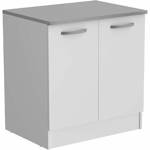 Tbs OSLO Meuble bas 2 portes + plan - Décor blanc - L 80 x P 60 x H 86 cm