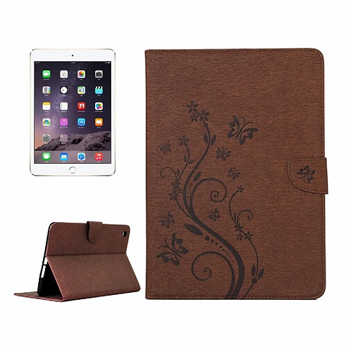 Wewoo Smart Cover brun pour iPad mini 3 fleurs pressées motif papillon bascule horizontale PU étui en cuir avec boucle magnétique et titulaire fentes cartes porte-monnaie