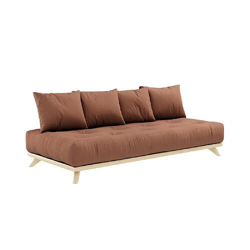 Inside 75 Canapé convertible futon SENZA pin naturel coloris brun argile couchage 90 cm.