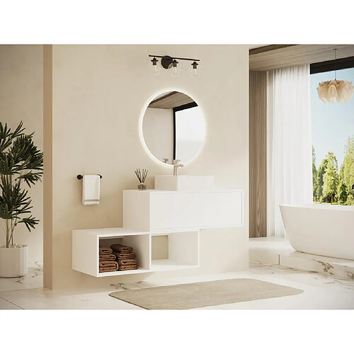 Vente-Unique Meuble sous vasque suspendu avec 2 niches - Coloris blanc - 94 cm - TEANA