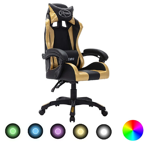 vidaXL Fauteuil de jeux vidéo avec LED RVB Doré et noir Similicuir