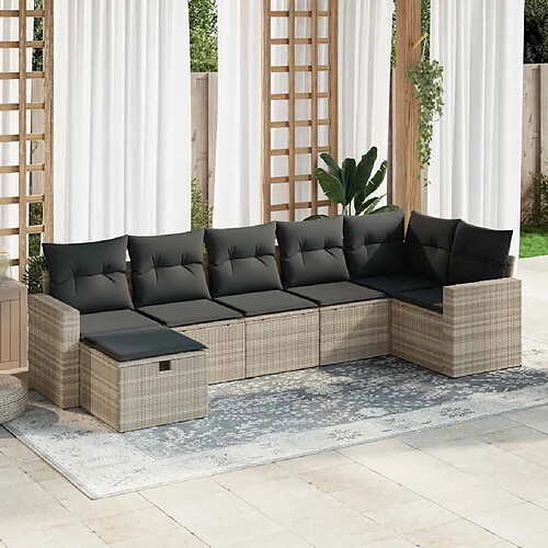 vidaXL Salon de jardin avec coussins 7 pcs gris clair résine tressée