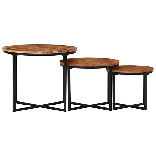 Maison Chic Lot de 3 Tables basses gigognes pour salon | Table à café bois massif d'acacia et fer -GKD38424