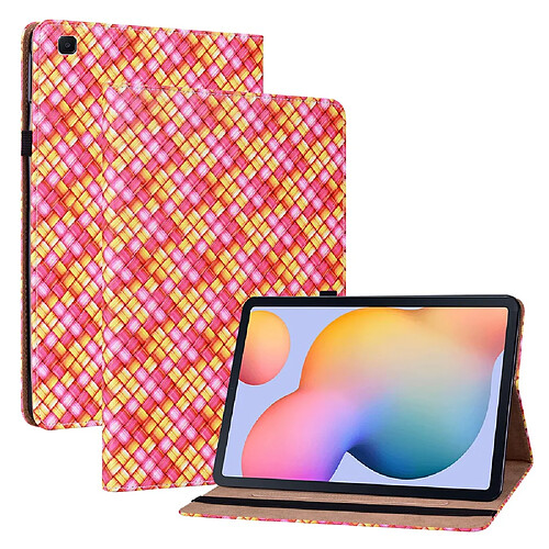 Etui en PU texture tissée multicolore avec support et porte-cartes rose pour votre Samsung Galaxy Tab S6 Lite SM-P610/SM-P615