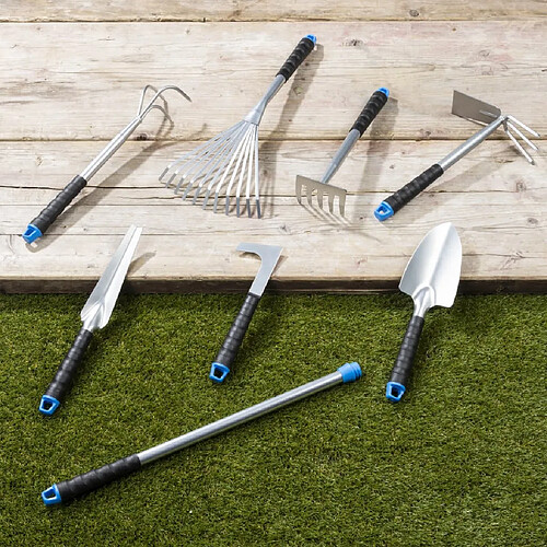 HI Ensemble d'outils de jardin 8 pcs Argenté Métal