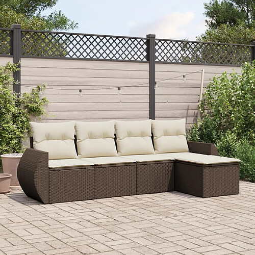 vidaXL Salon de jardin avec coussins 5 pcs marron résine tressée