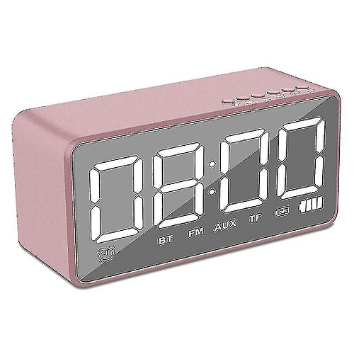 Universal YYH-Multifonction Mornière d'alarme Miroir LED Digital Desktop Bluetooth Speaker Alarmcard | Subwoofer (Pink)